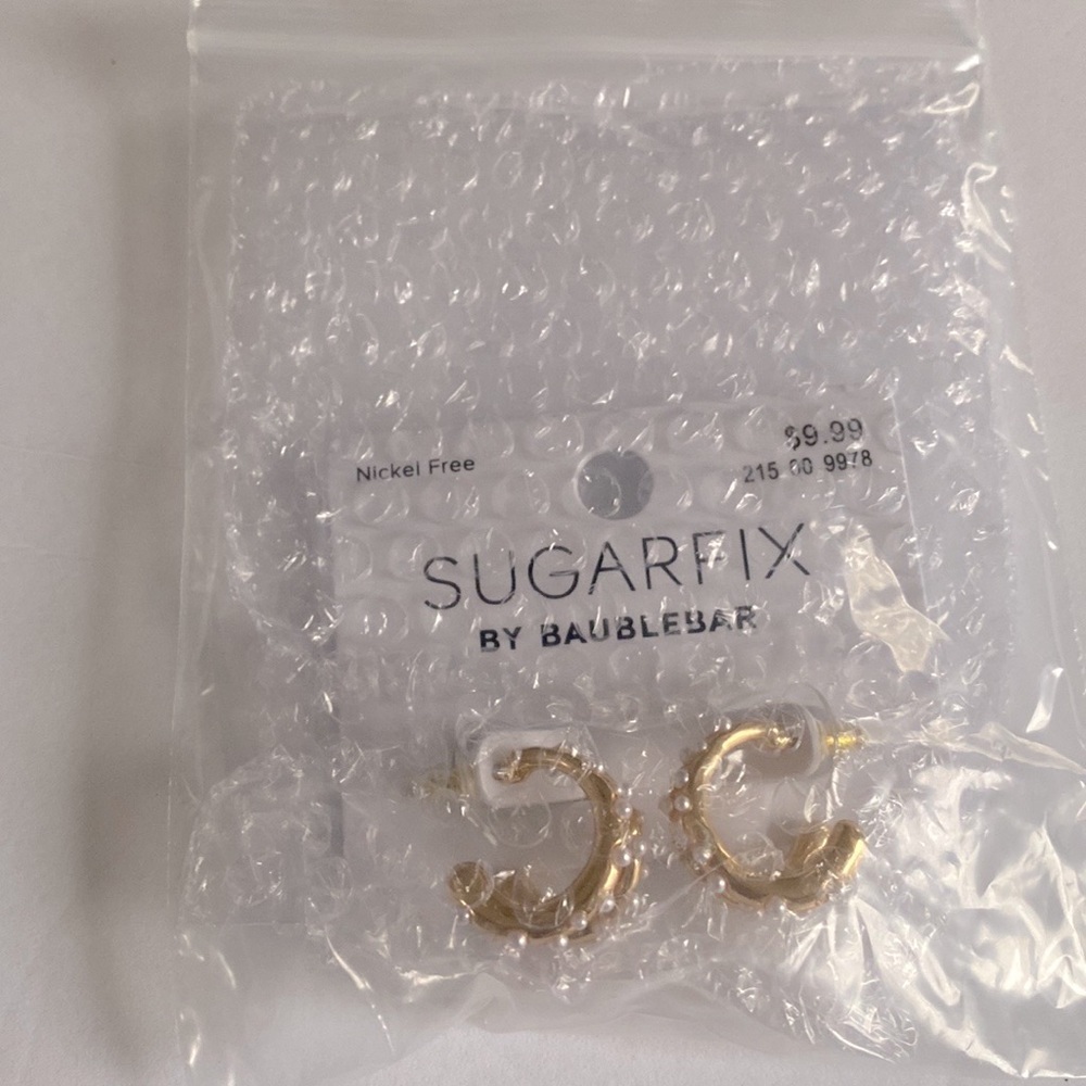 SUGARFIX by BaubleBar Pearl and Gold Double Hoop Earrings - Gold, NWT - Picture 3 of 7